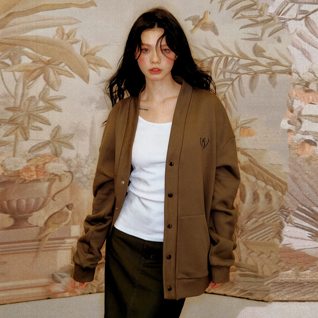 NECY 双色笑脸爱心开衫 女秋冬慵懒风复古宽松针织衫高级感外套