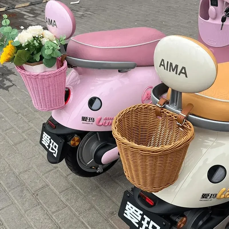 电动电瓶车摩托车改装仿编织车筐篮子遛娃神器通用型车把手置物篮