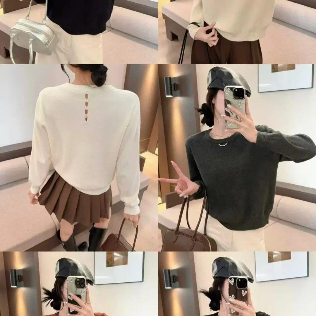 慵懒风长袖秋季冬季针织毛针织衫纯色针织衫韩版套头