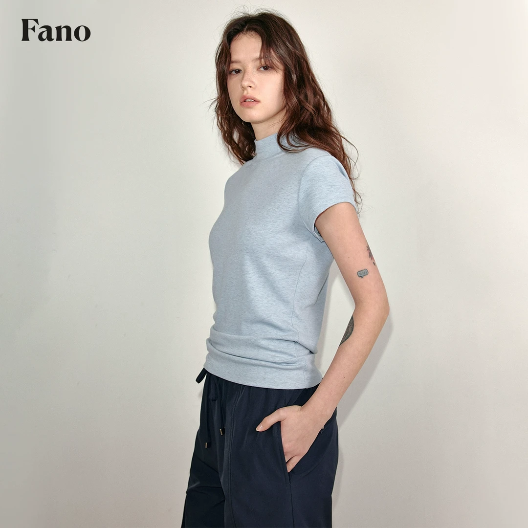 范洛 简约风 基础百搭半高领杂色T恤FC25S123推广