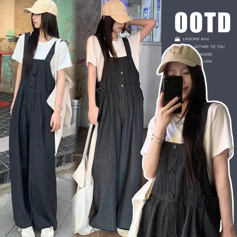 孕妇套装夏装爆款洋气时髦宽松慵懒风上衣显瘦减龄高端孕妇背带裤