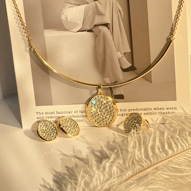 钛钢项链 钛钢TJ079钛钢首饰项链戒指耳环三件套