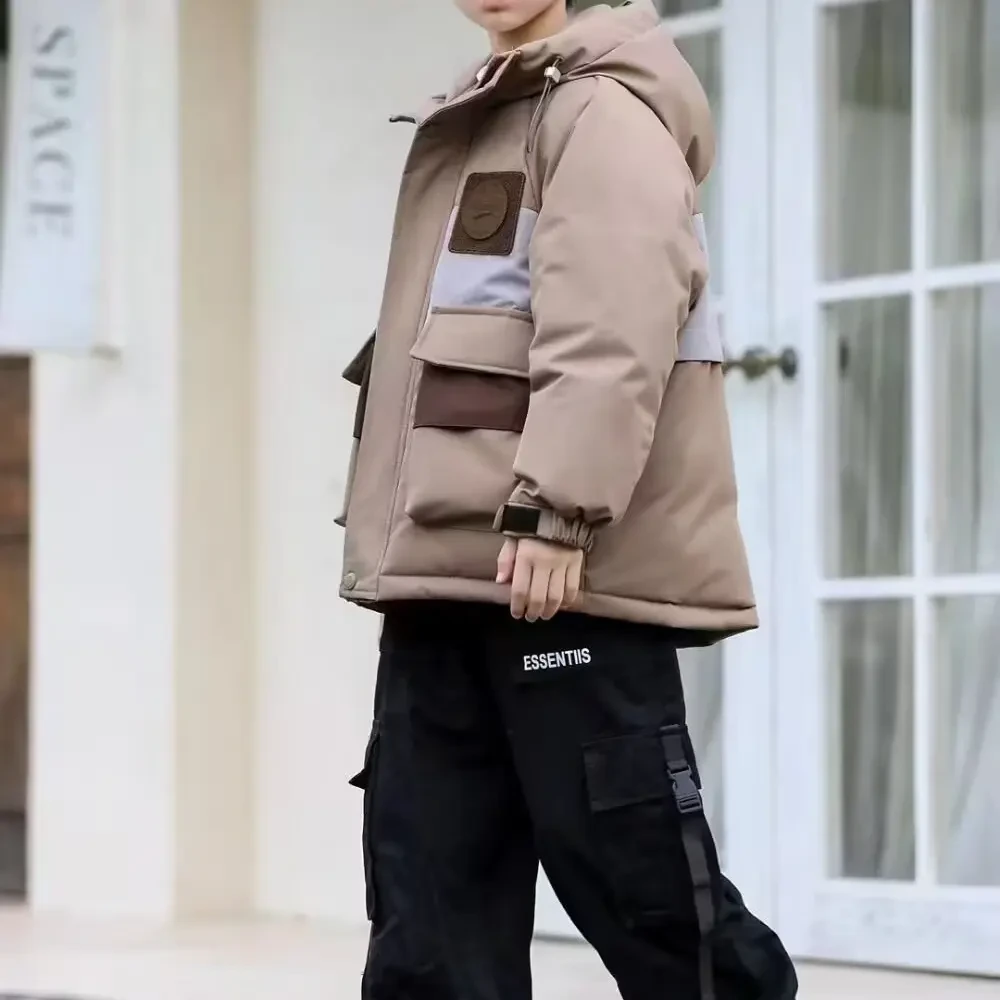 男童冬季新款加绒加厚棉服中大童保暖洋气棉袄外套