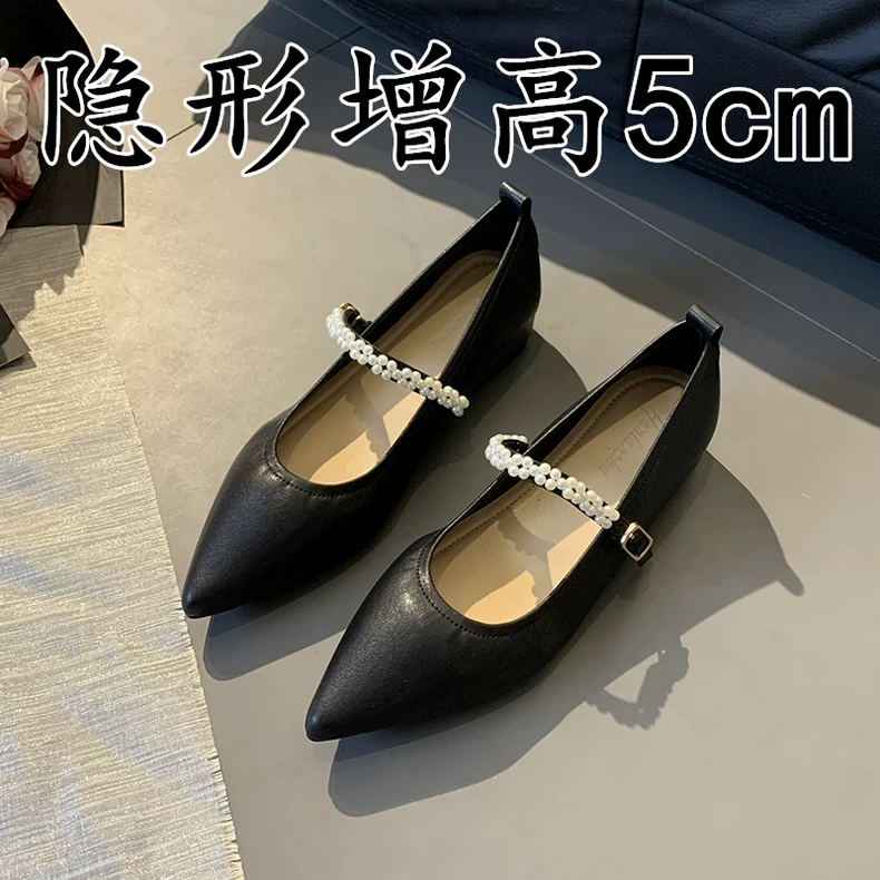 小香风内增高玛丽珍女2025新款珍珠链条尖头温柔玛丽珍鞋女款