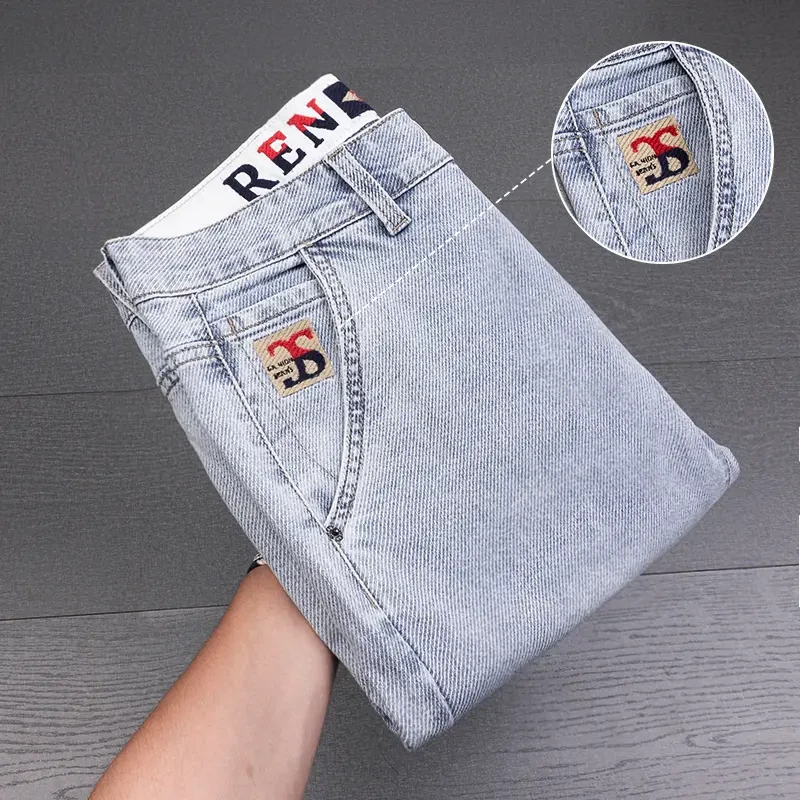 春夏季斜纹莱卡九分牛仔裤男修身直筒舒适弹力休闲炸街牛仔裤男装
