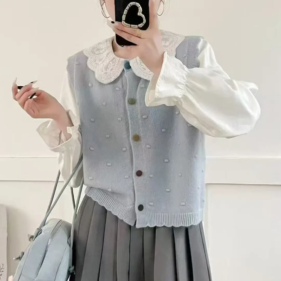 小个子马夹女春秋新款学院风爆款洋气学生春季彩色纽扣针织马甲