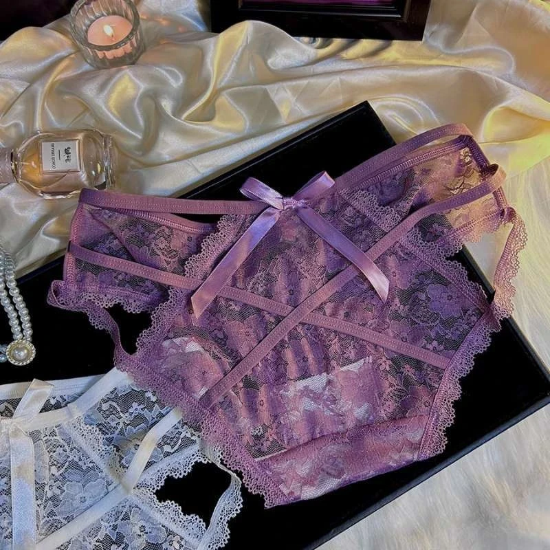 缠绵蜜果甜辣纯欲御姐风蕾丝内裤女款蝴蝶结高腰网纱绑带三角短裤
