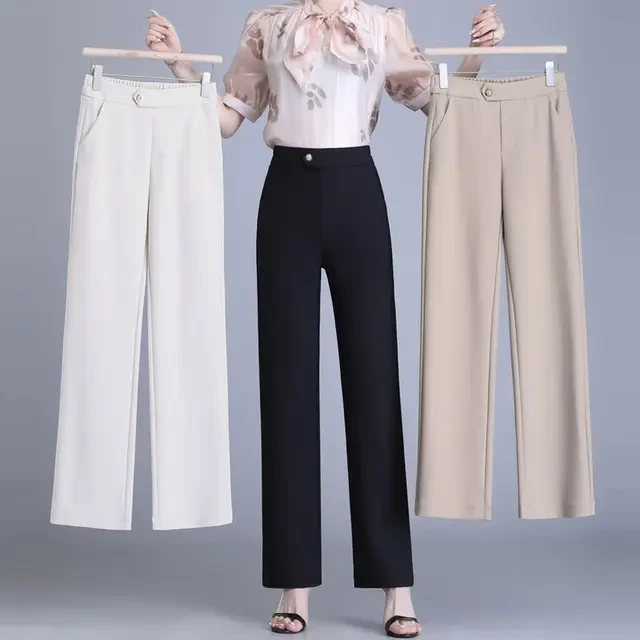 弹力y2329麻料莱赛尔天丝垂坠感裤子夏季薄款高腰休闲裤女阔腿裤