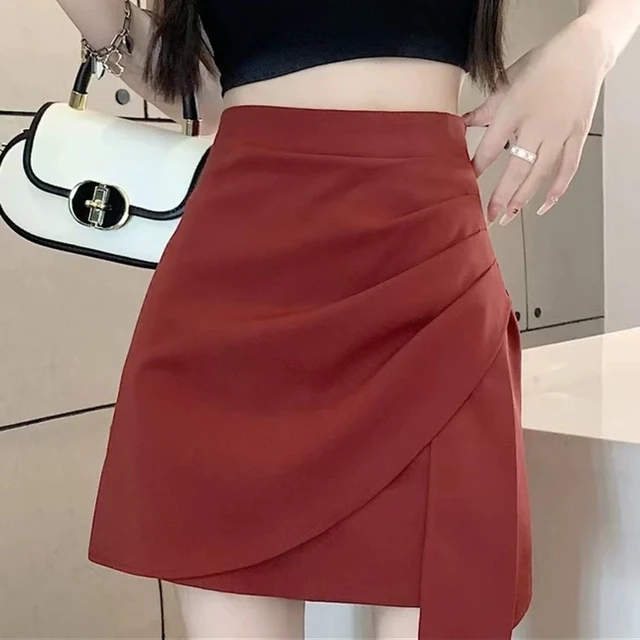不规则西装褶皱半身裙女2025年夏季新款通勤高腰显瘦气质包臀短裙