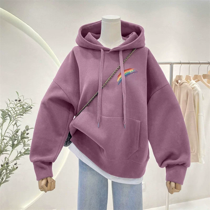 大码连帽加绒加厚秋冬季卫衣女休闲百搭胖mm显瘦遮肚藏肉外套上衣