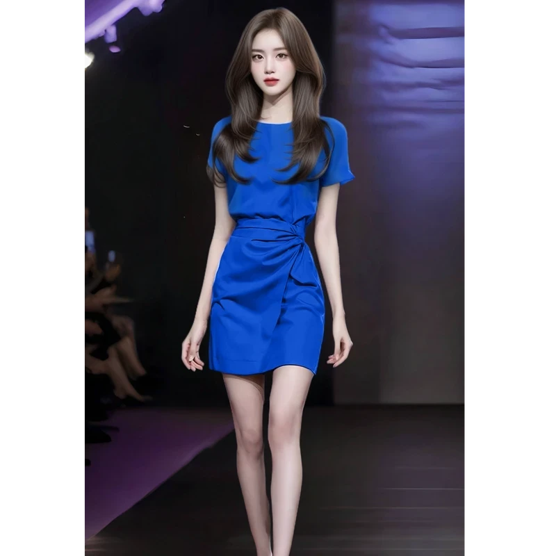 小个子显高连衣裙女夏季短袖收腰显瘦优雅法式御姐风气质甜美短裙