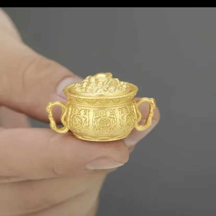 新款十二生肖黄铜可转动聚宝盆招财钥匙扣挂件礼物