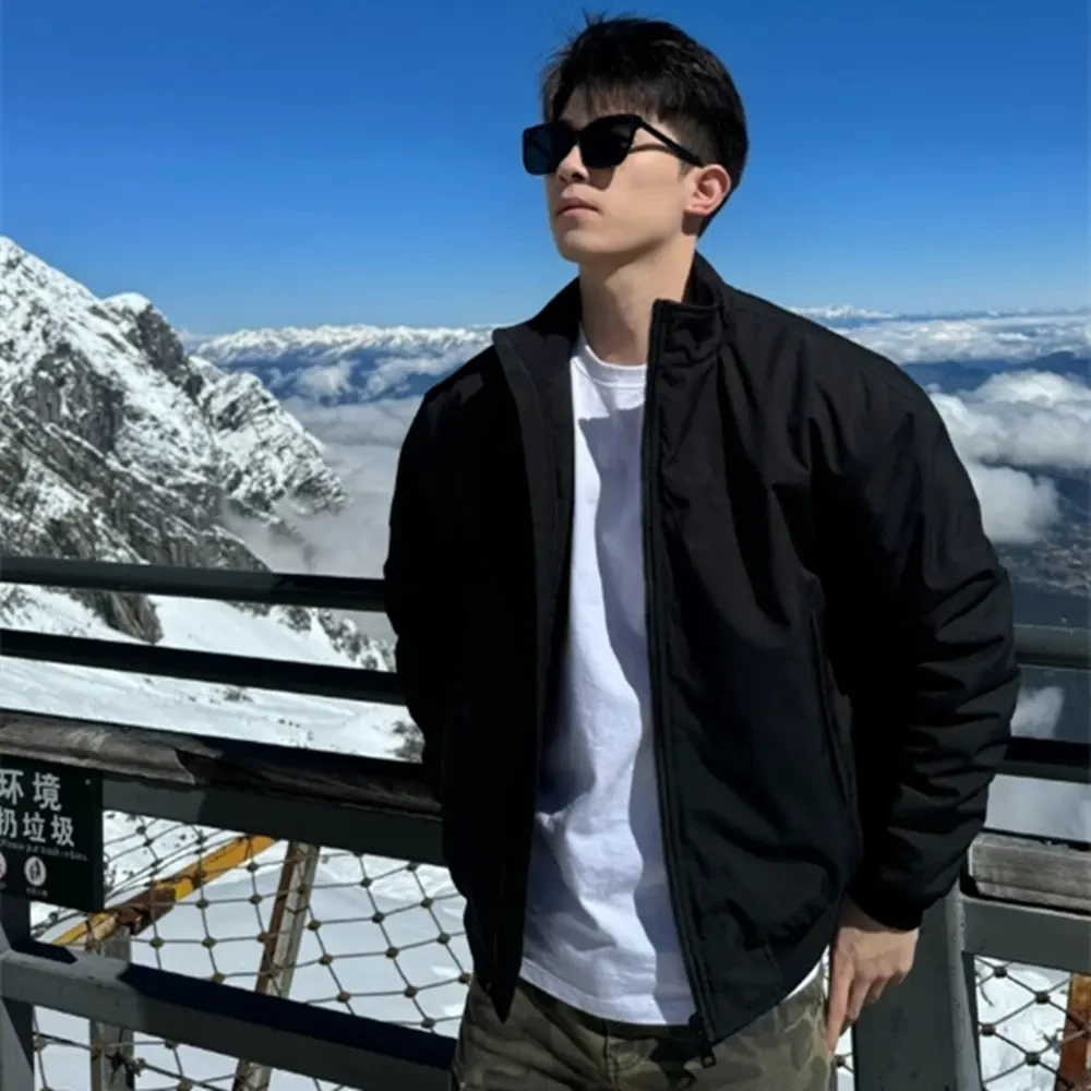 硬汉风黑色轻骑兵立领工装飞行夹克男款美式高级感短宽棒球服外套