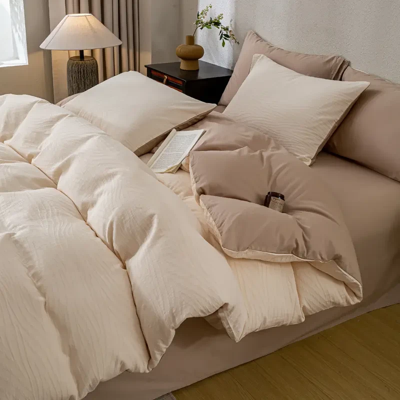 2025新款A类全棉长绒棉浮雕四件套简约轻奢纯色