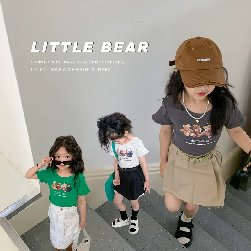 咸蛋小虾米GG女童韩国设计感短袖T恤新款夏装儿童可爱卡通上衣