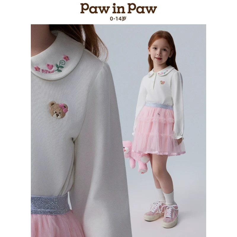 PAWINPAW卡通小熊童装休闲舒适百搭女童长袖翻领T恤PCLWF2151E