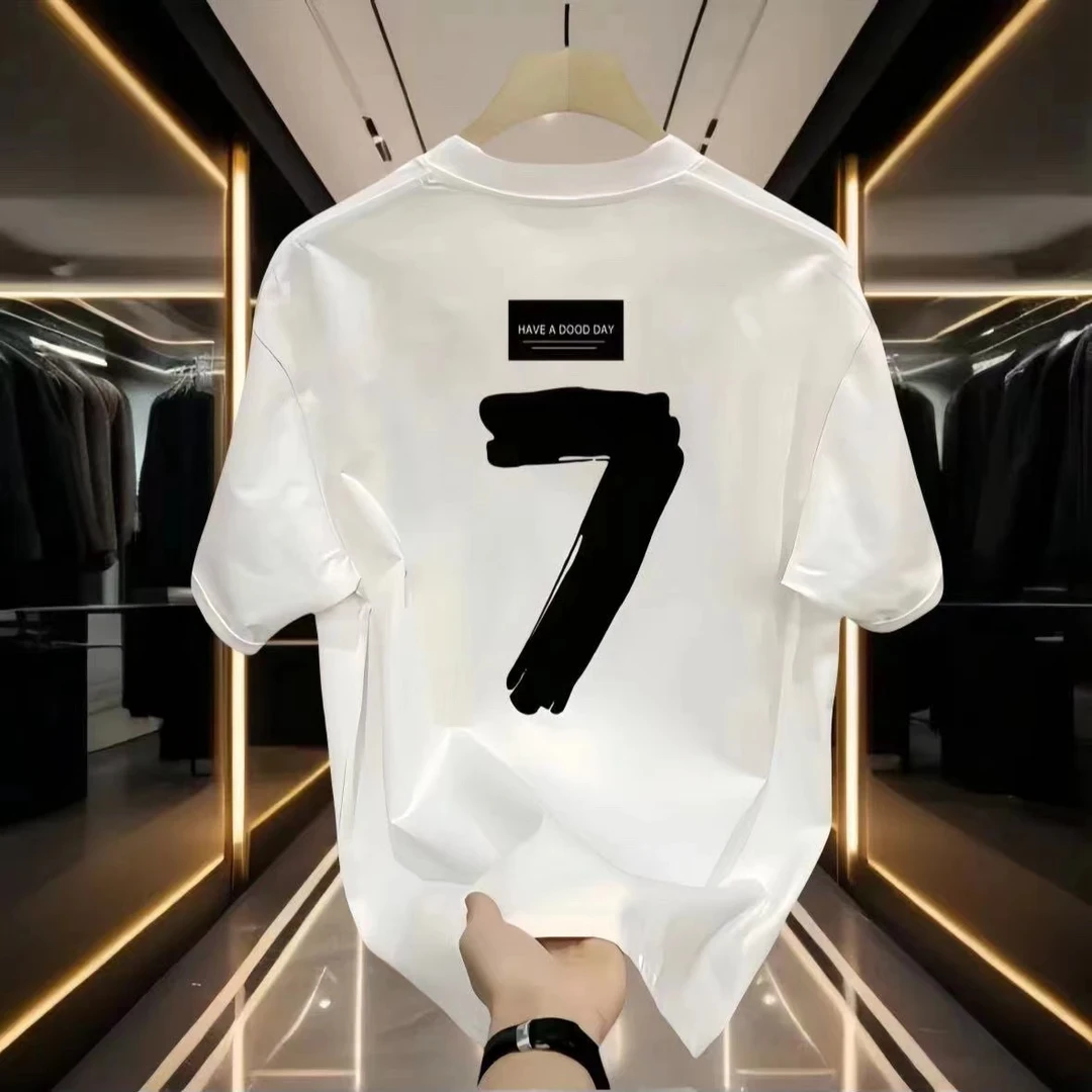 高品质重磅纯棉轻奢简约印花短袖t恤男夏季潮流宽松圆领百搭半袖