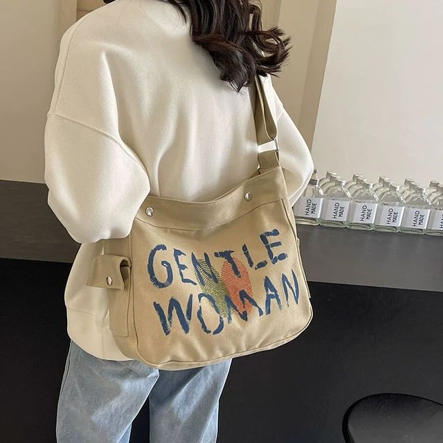 2025春夏新款韩版时尚大容量休闲百搭通勤单肩包学生上课帆布包女