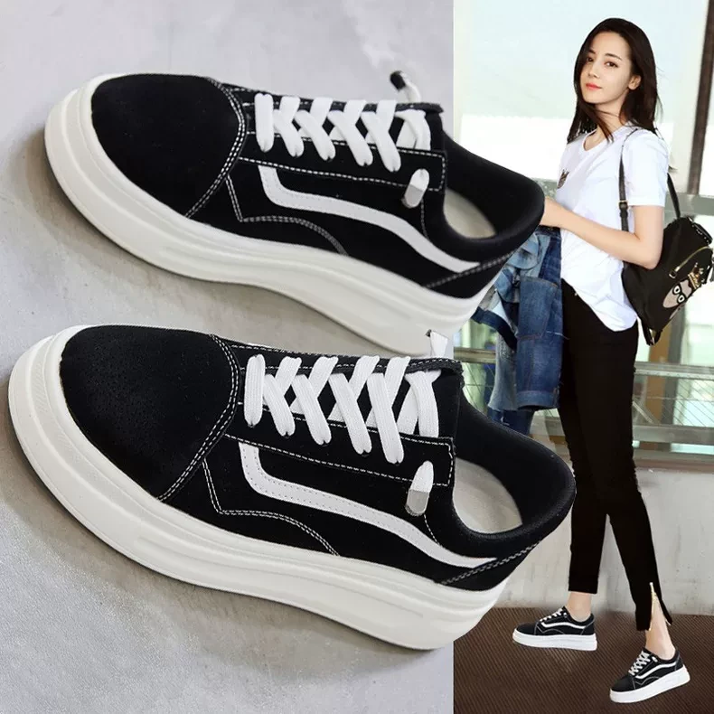 内增高女鞋2025新款鞋子黑色上班厚底板鞋休闲软底加绒女士一脚蹬