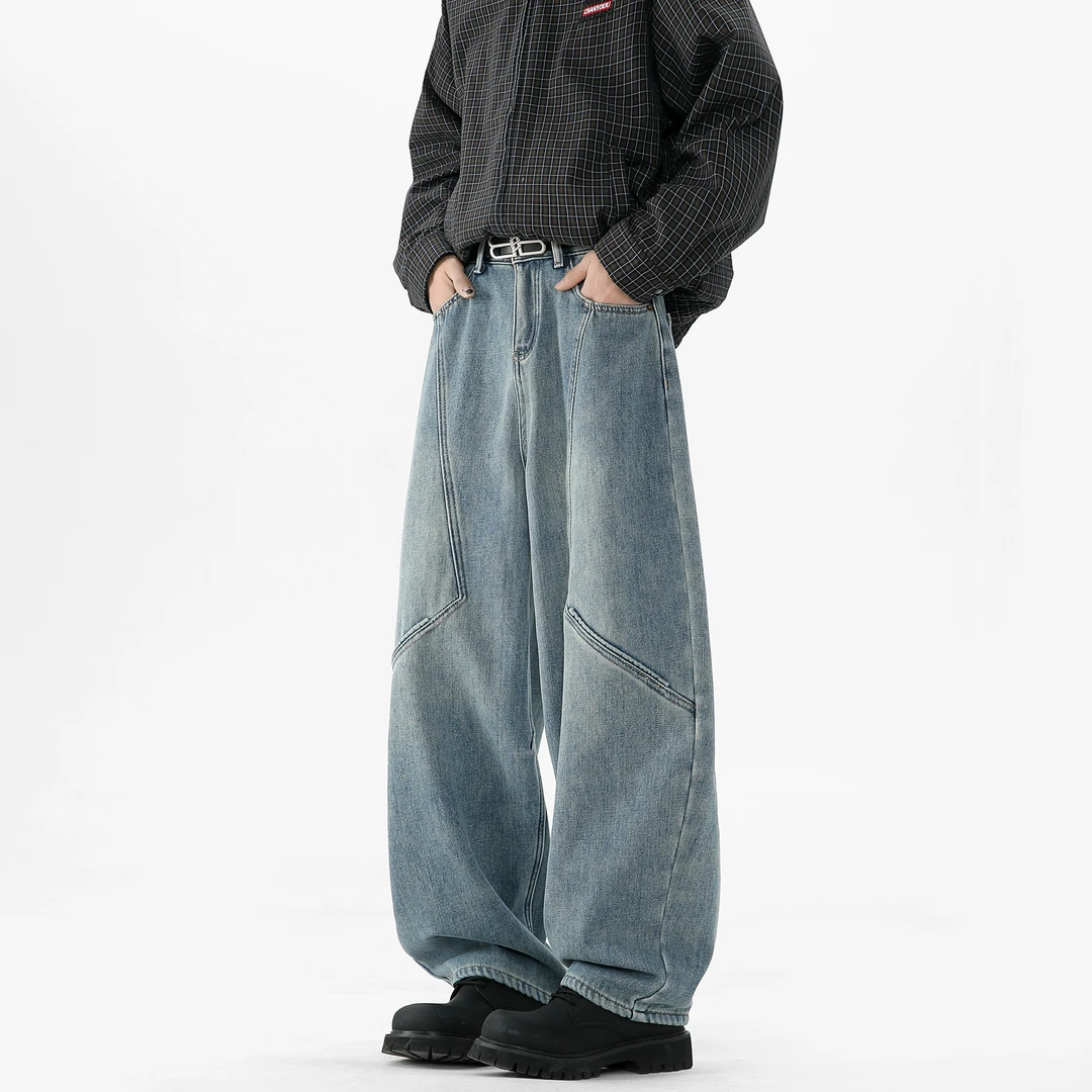 美式复古牛仔裤男2025春季新款痞帅潮牌水宽松直筒阔腿休闲裤子