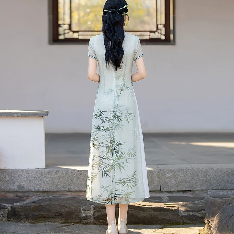 中年妈妈连衣裙夏装2024新款洋气遮肚子中国风中老年旗袍高端气质