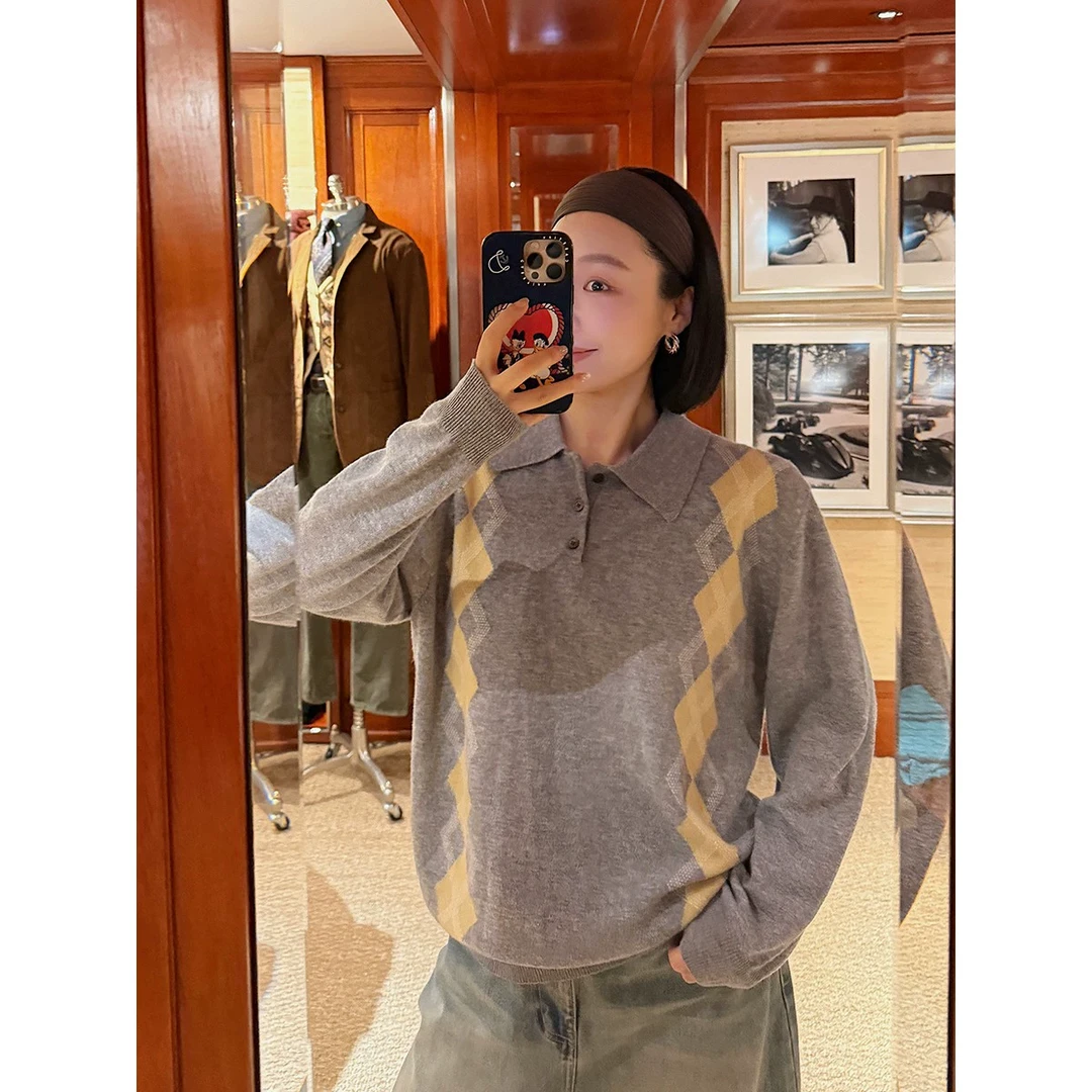 REREK设计师品牌菱格撞色polo领毛衣DSC买手店R25A12110019