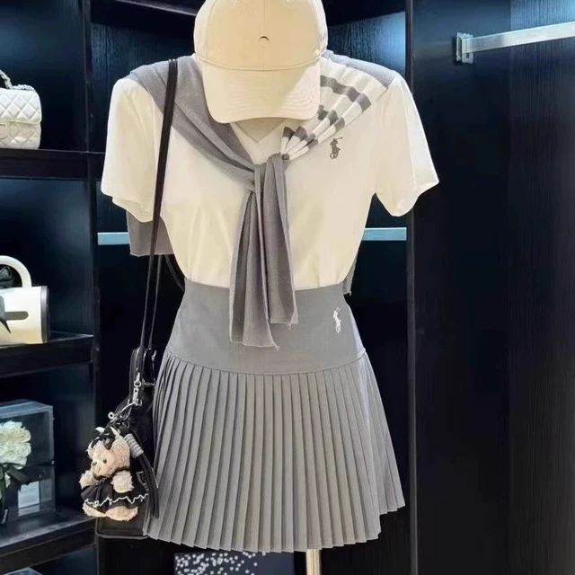 MEIZI美姿富家少女风运行休闲圆领短袖T恤A字半身短裙披肩三件套