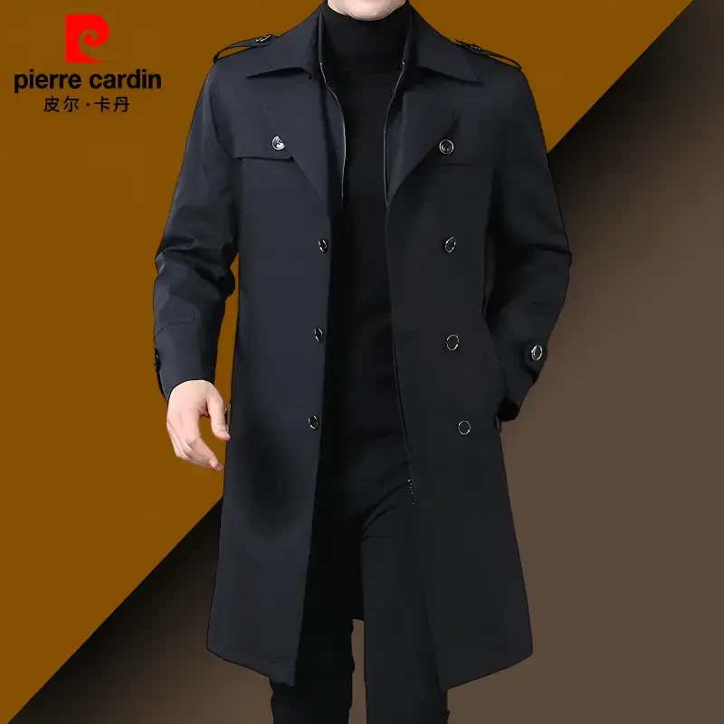 皮尔卡丹秋冬季新款男士风衣外套长款翻领可拆卸内胆保暖时尚大衣