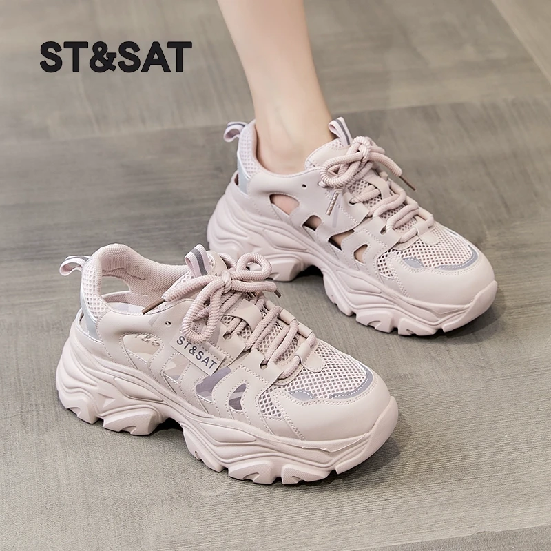 星期六女鞋洞洞鞋女夏外穿2025新款厚底凉鞋透气网鞋女网面老爹鞋