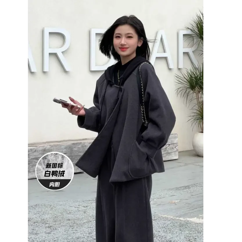 精选新款连帽ins宽松上衣羽绒内胆外套+直筒长裤两件套装10091