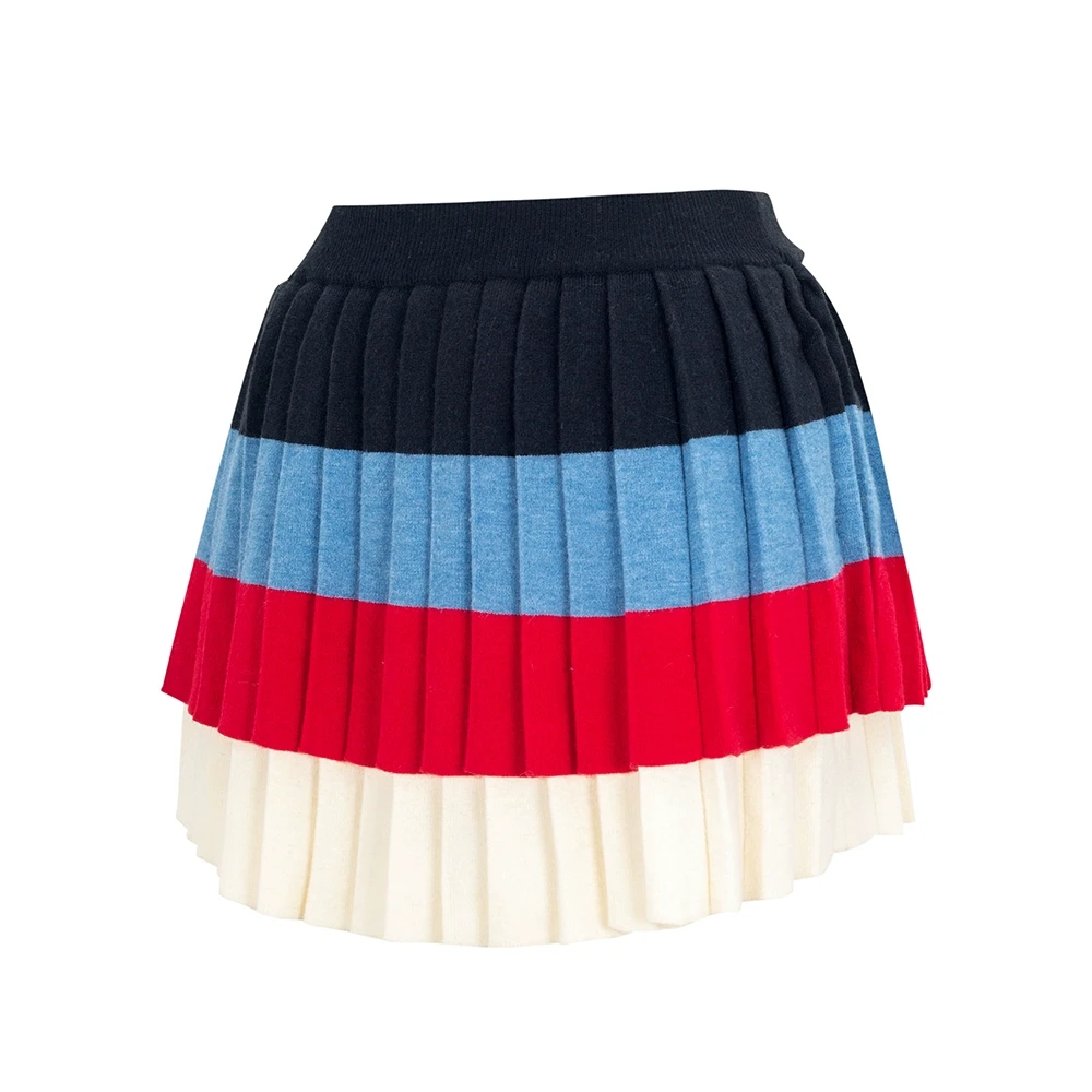 NECY"梅花"系列毛球绑带毛织蛋糕裙复古彩色条纹短裙半身裙