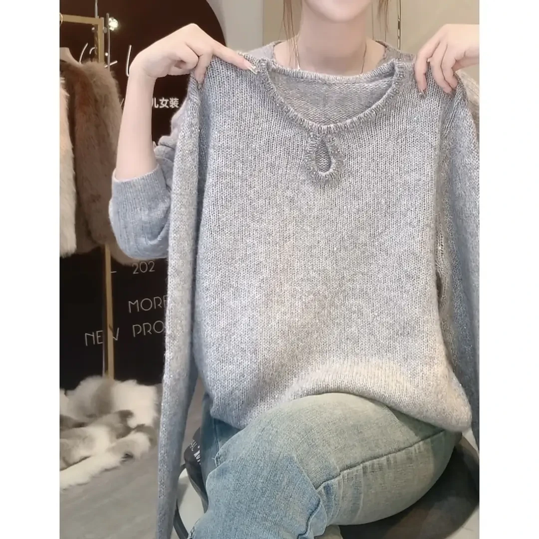 MISU/糜素冬季新款灰色高级感穿搭软糯套头毛衣女别致设计感上衣