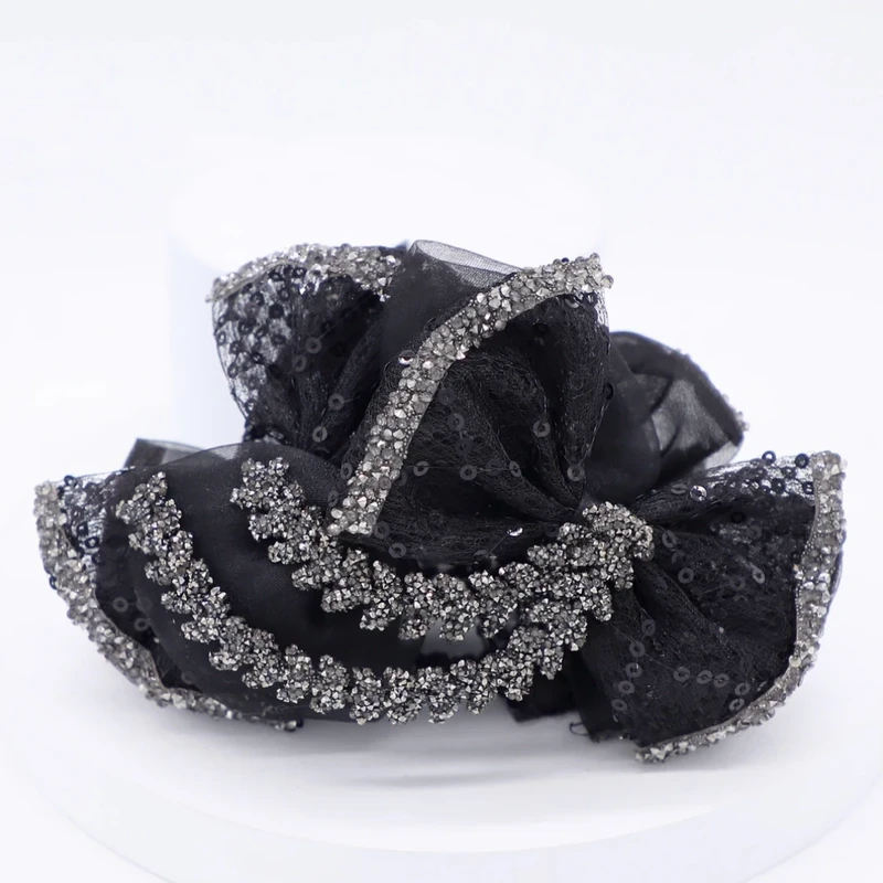 黑色优雅麦穗蝴蝶结抓夹女鲨鱼夹气质复古时尚气质百搭轻奢发夹