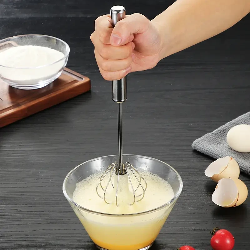 家用新款按压式半自动旋转打蛋器不锈钢奶油烘培搅拌器厨房工具