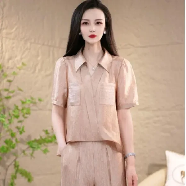 夏季简约时尚减龄气质优雅套装两件套短袖显瘦洋气休闲小众复古