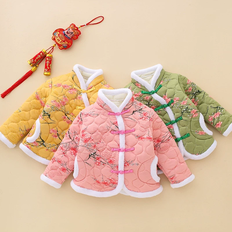东北花棉袄儿童女童女宝宝大花袄冬季新款加绒加厚婴儿过年拜年服