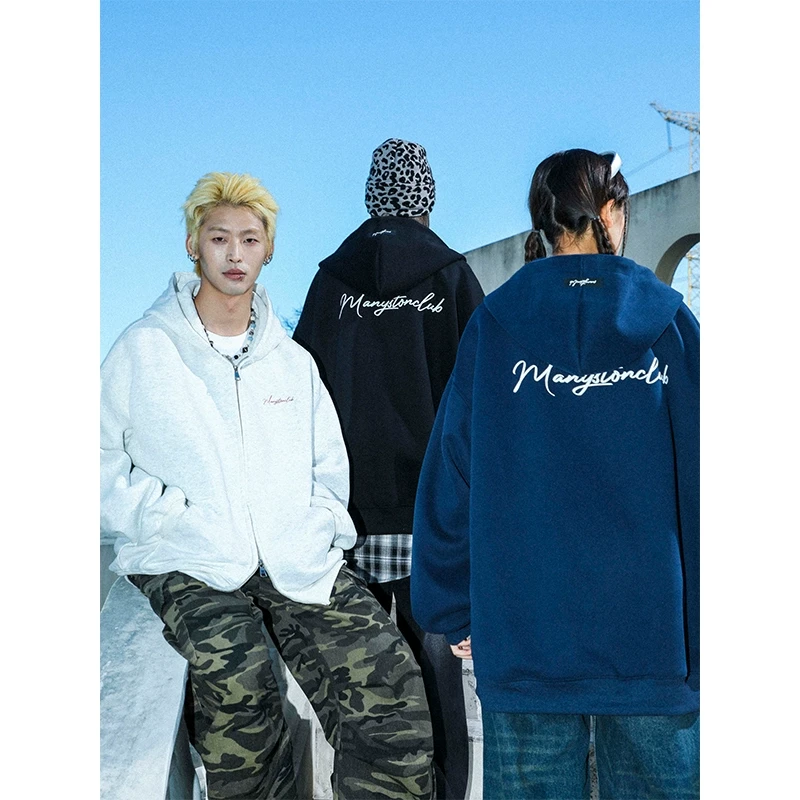 MANYSTON美式高街连帽开衫400g重磅情侣帽衫拉链外套休闲百搭卫衣