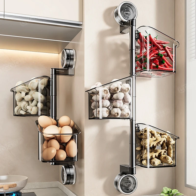 厨房葱姜蒜收纳盒吸盘置物架壁挂收纳筐生姜大蒜收神器免打孔挂篮