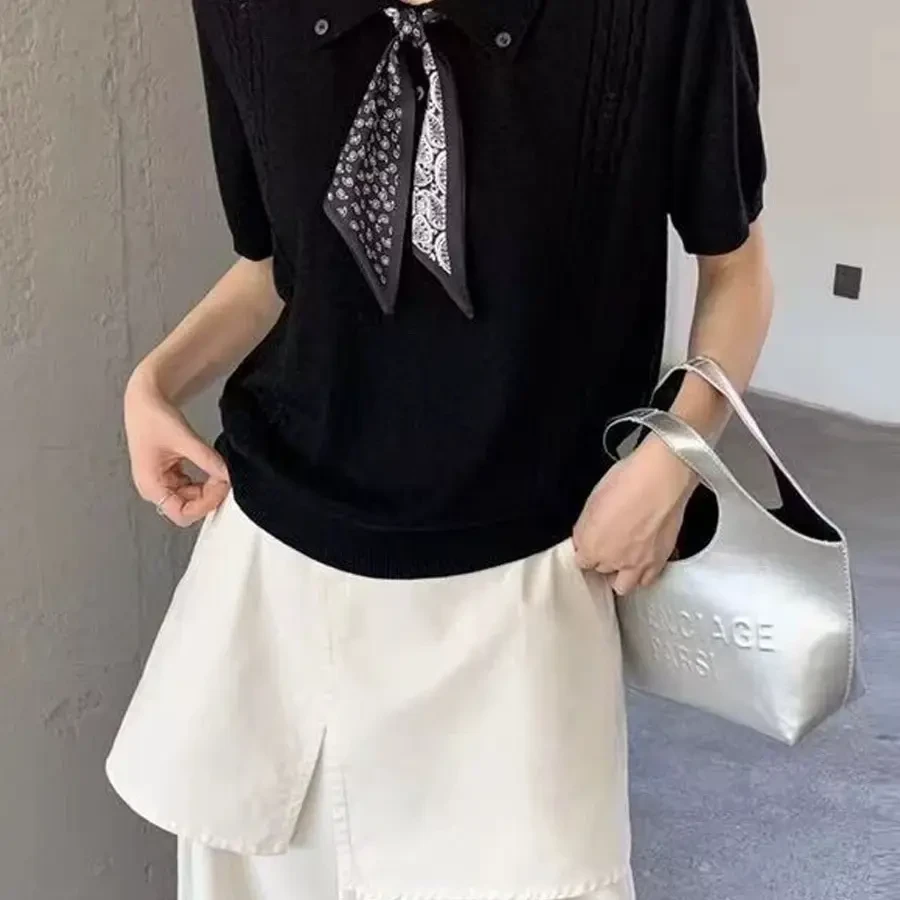 【OZZ—31882】夏季气质翻领厚款女减龄毛针织衫针织衬衫适中上衣