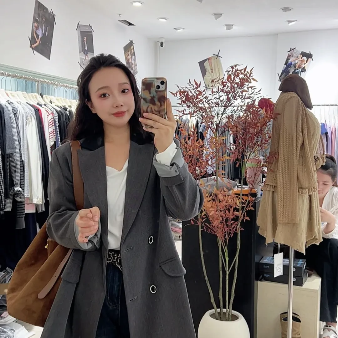 秋季新款纯色灰色女士西装外套简约时尚