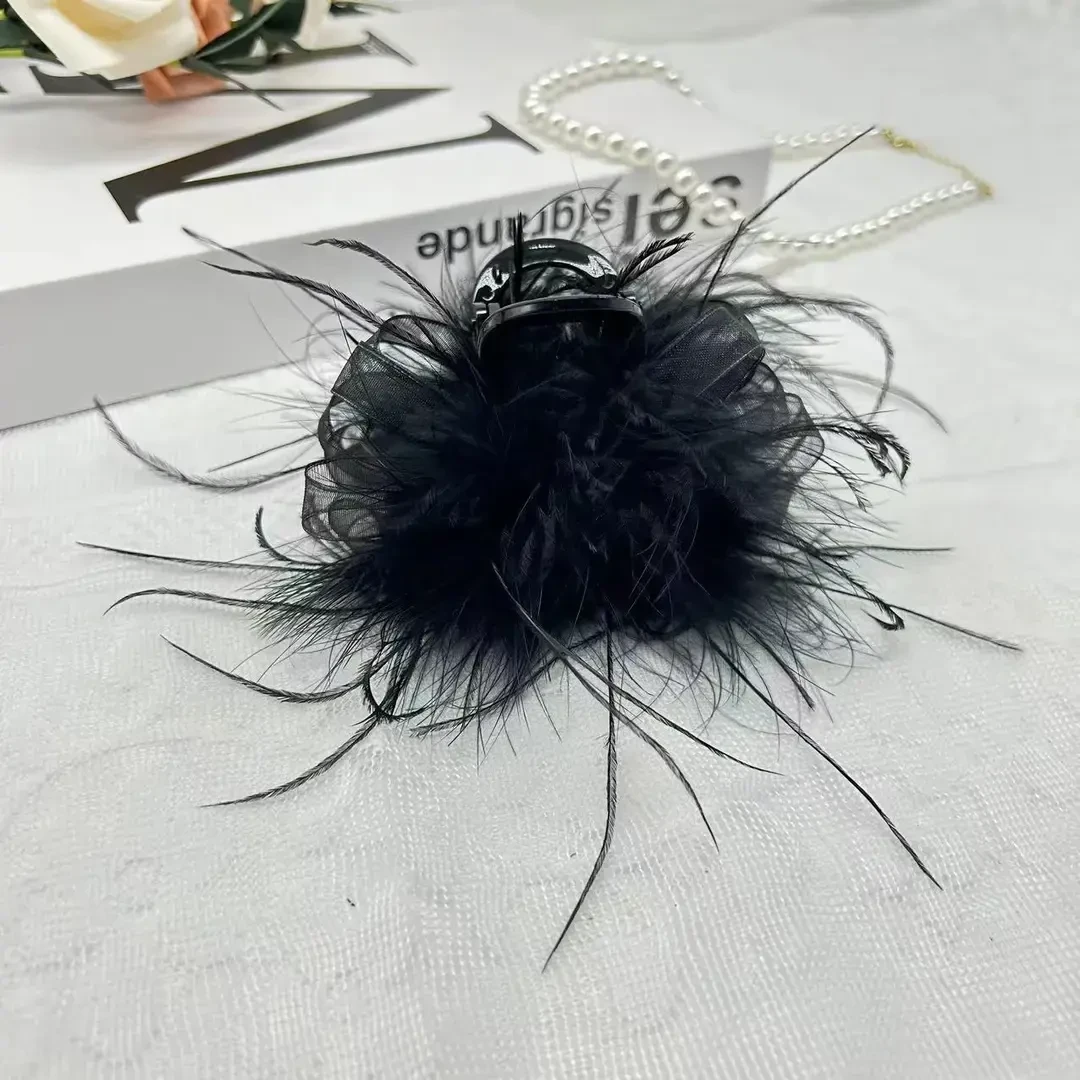 浪漫黑色羽毛8cm鲨鱼发夹抓夹时尚发饰