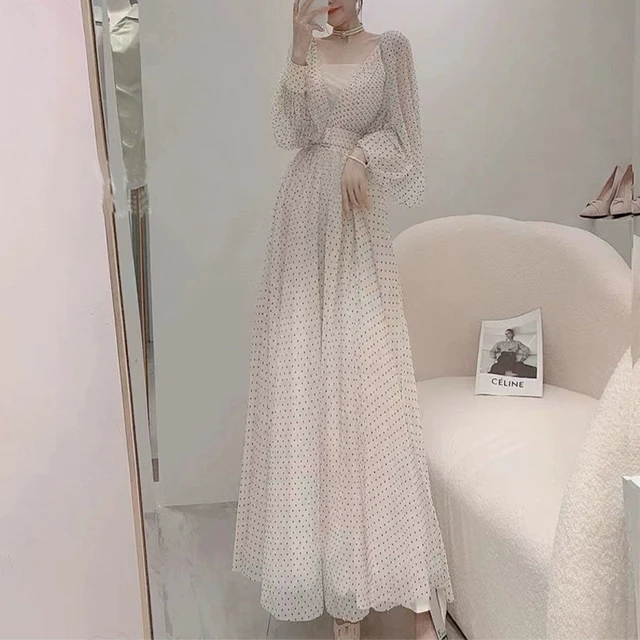 2025春夏波点真丝桑蚕丝连衣裙高级感御姐轻熟风收腰轻奢法式长裙