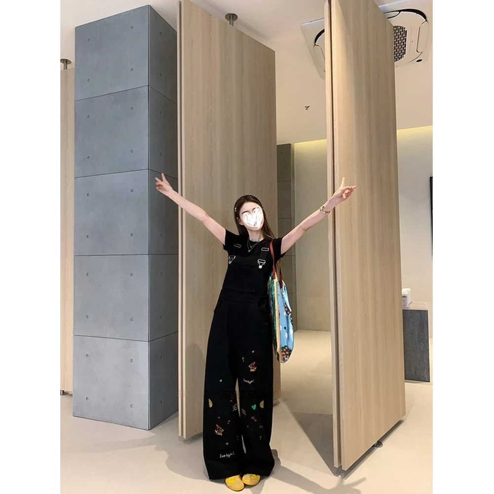 夏装搭配一整套女2025超火新款韩系减龄牛仔背带裤短袖T恤两件套