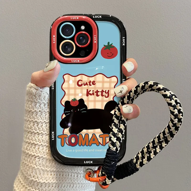 番茄黑猫适用iphone16手机壳网红小米15爆款荣耀新款华为OPPO红米