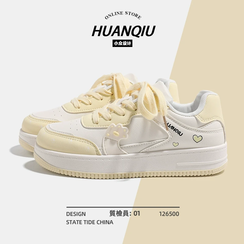 环球黄色鞋子女2025春季新款爆款百搭ins潮休闲板鞋小众轻便女鞋