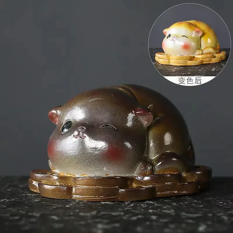 创意树脂变成茶宠卡通猫咪桌面茶宠摆件Y4911