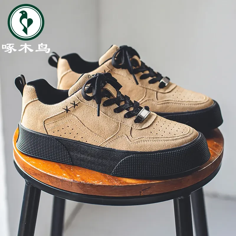 啄木鸟男鞋2025新款低帮透气休闲板鞋子男款百搭厚底运动小白潮鞋