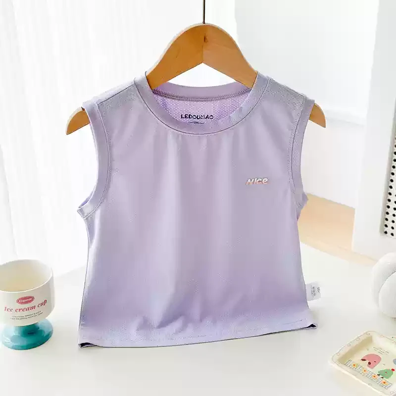 【凉感速干】男女童A类冰丝背心夏季薄款网眼纯色休闲运动无袖T恤衫