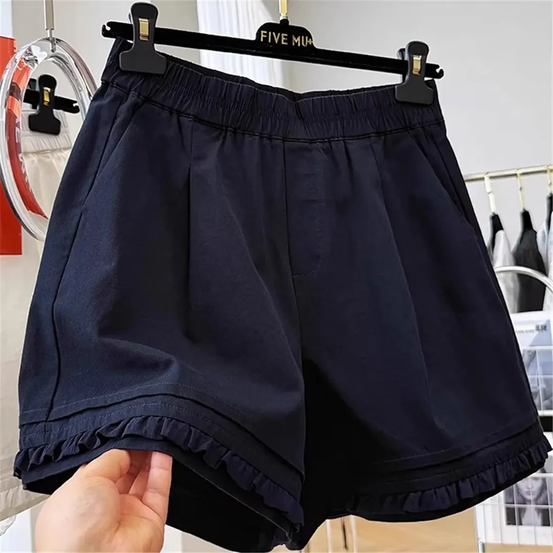 高级感减龄木耳边韩系A字休闲短裤女秋季外穿阔腿直筒裤热裤裤子