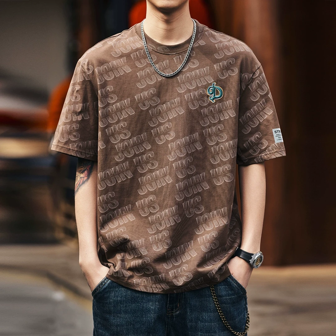 XBX高端潮牌满印花纯棉短袖T恤男夏季潮牌宽松休闲半袖体恤男